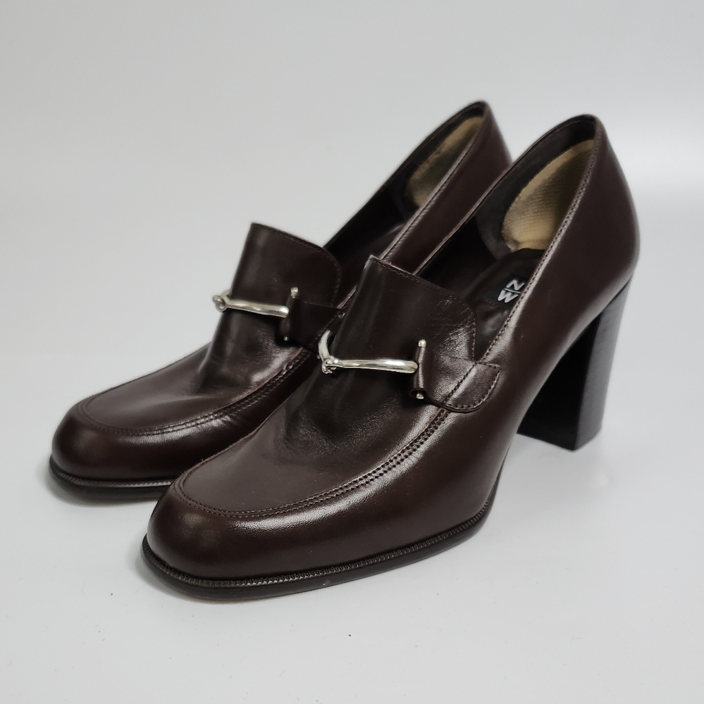 Vintage 90s y2k nine west dark brown chunky heel loafers sz 7
